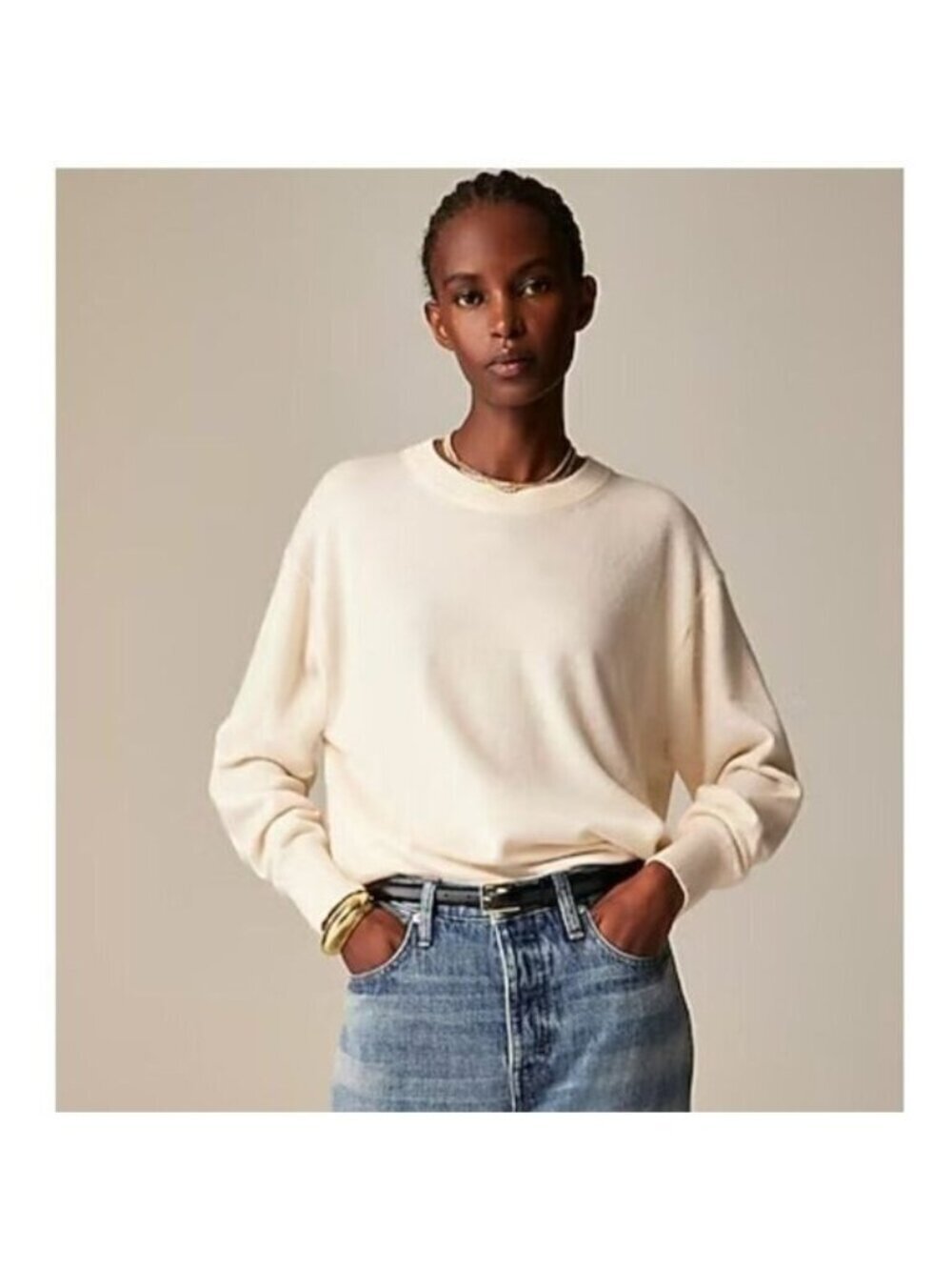 J.Crew Wool Cashmere Womens Cream Sweater 2X Cozy Long Sleeve Relaxed Fit